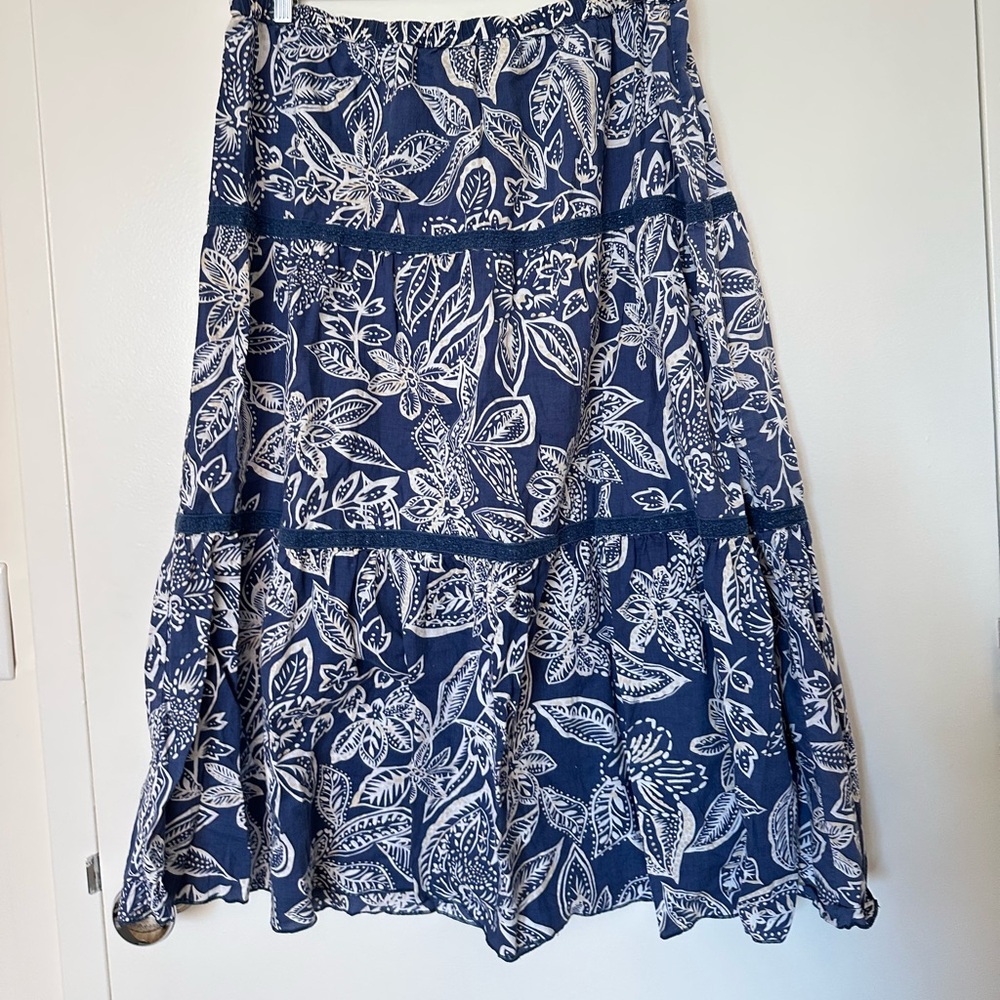 Navy and white floral maxi skirt